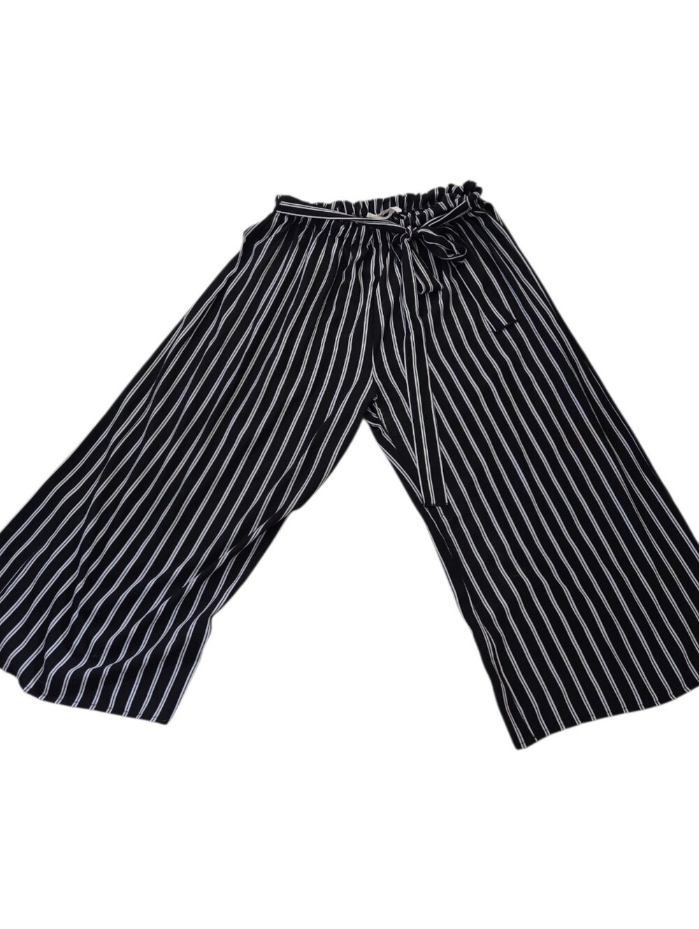 Mind Code black and white striped wide leg pants with elastic waistband, L. EUC.